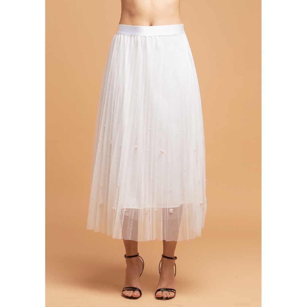 Anthropologie Eva Franco White Midi Pearl Tulle Skirt NWT